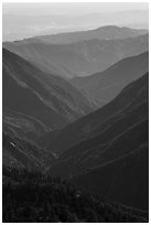 Valley ridges, looking west from crest. San Gabriel Mountains National Monument, California, USA ( black and white)