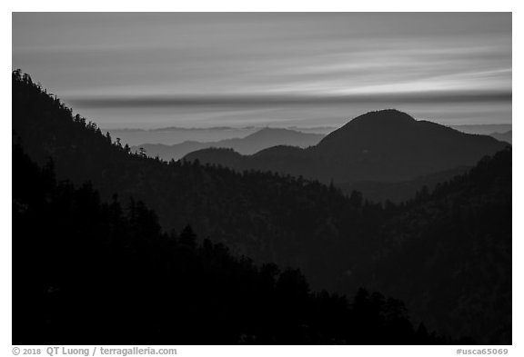 Ridges at sunset. San Gabriel Mountains National Monument, California, USA (black and white)