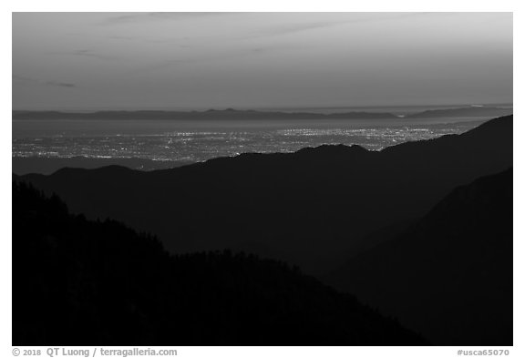 Los Angeles Basin at sunset. San Gabriel Mountains National Monument, California, USA (black and white)