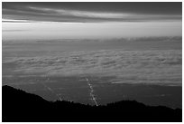 Low clouds above Los Angeles at sunrise from Mount Wilson. Los Angeles, California, USA ( black and white)