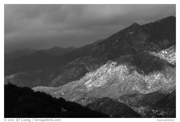 Light and shadows on mountains. San Gabriel Mountains National Monument, California, USA (black and white)