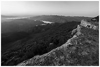 Annies Rock on the Blue Ridge with distant Lake Berryessa. Berryessa Snow Mountain National Monument, California, USA ( black and white)