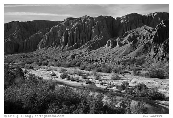 Afton Canyon of the Mojave River. Mojave Trails National Monument, California, USA (black and white)