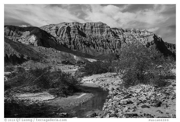 Mojave River and Afton Canyon palissades. Mojave Trails National Monument, California, USA (black and white)