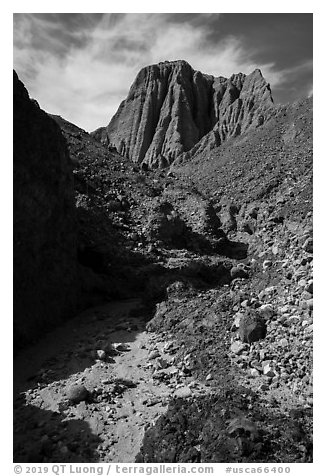 Desert wash and eroded badlands, Afton Canyon. Mojave Trails National Monument, California, USA (black and white)