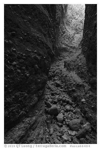 Slot canyon in conglomerate rock, Afton Canyon. Mojave Trails National Monument, California, USA (black and white)
