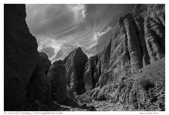 Steep eroded canyon in badlands, Afton Canyon. Mojave Trails National Monument, California, USA (black and white)