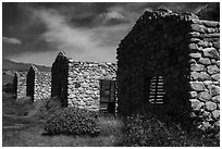 Ruined stone cabins. Sand to Snow National Monument, California, USA ( black and white)