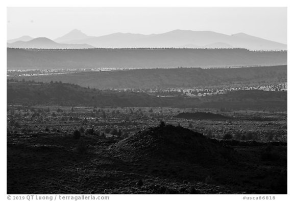 Schonchin Flow and ridges, late afternoon. Lava Beds National Monument, California, USA (black and white)