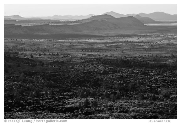 Schonchin Flow and Hardin Butte. Lava Beds National Monument, California, USA (black and white)