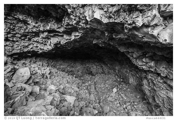 Entrance to Big Painted Cave. Lava Beds National Monument, California, USA (black and white)