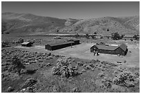 Aerial view of Camp Tulelake former CCC camp which housed Japanese Americans, Tule Lake National Monument. California, USA ( black and white)