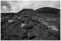 Hardened lava flow and Pisgah Crater. Mojave Trails National Monument, California, USA ( black and white)