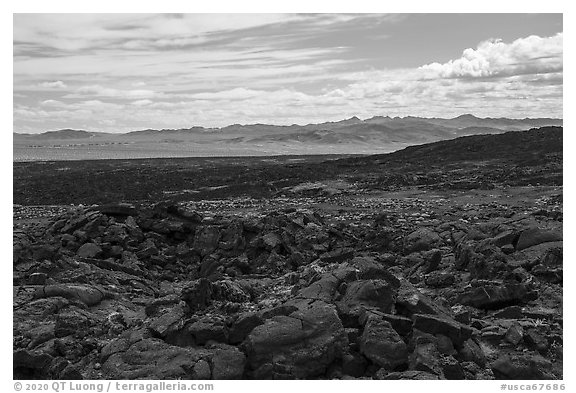 Basaltic pahoehoe lava plain. Mojave Trails National Monument, California, USA (black and white)