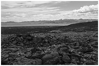 Basaltic pahoehoe lava plain. Mojave Trails National Monument, California, USA ( black and white)