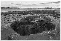 Aerial view of Pisgah cinder cone and Lavic Lake volcanic field. Mojave Trails National Monument, California, USA ( black and white)
