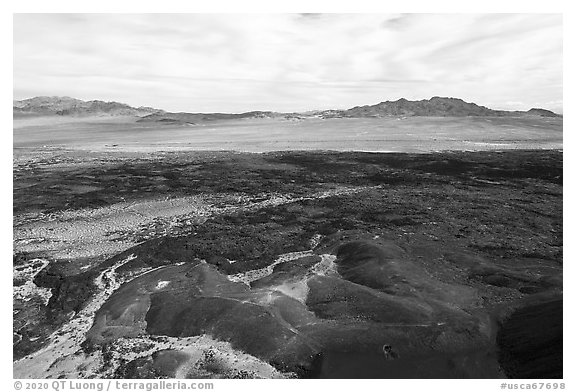 Aerial view of Lavic Lake volcanic field. Mojave Trails National Monument, California, USA (black and white)