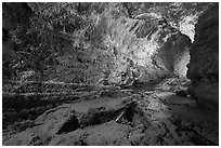 Inside lava tube, Lavic Lake volcanic field. Mojave Trails National Monument, California, USA ( black and white)