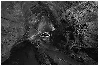 Lava tube cave, Lavic Lake volcanic field. Mojave Trails National Monument, California, USA ( black and white)
