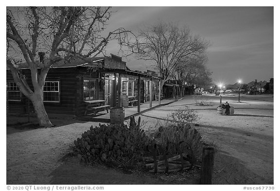 Pioneertown at night. California, USA (black and white)