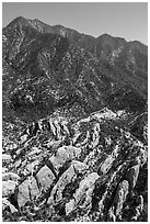 Aerial view of Devils Punchbowl Formation. San Gabriel Mountains National Monument, California, USA ( black and white)