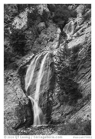 Lower tiers of San Antonio Falls. San Gabriel Mountains National Monument, California, USA (black and white)