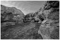 Inside the U-shaped Painted Rock. Carrizo Plain National Monument, California, USA ( black and white)