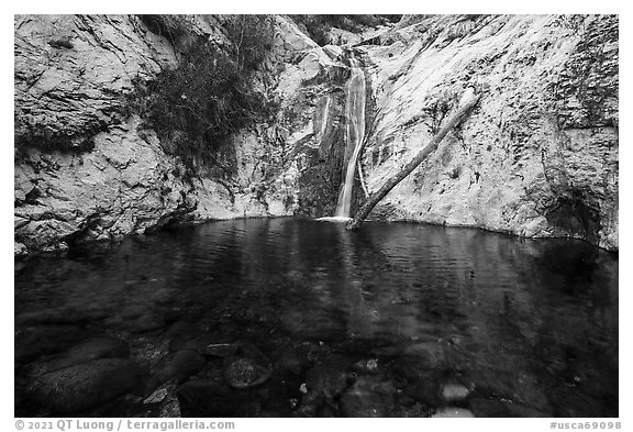 Pool and Lower Switzer Falls. San Gabriel Mountains National Monument, California, USA (black and white)