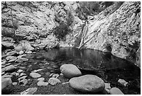 Boulders and pool, Lower Switzer Falls. San Gabriel Mountains National Monument, California, USA ( black and white)