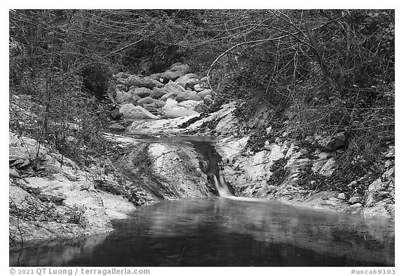 Arroyo Seco cascade. San Gabriel Mountains National Monument, California, USA (black and white)