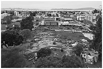 Aerial view of Peoples Park looking towards the bay. Berkeley, California, USA ( black and white)