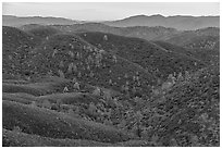 Shrub-covered hills from Condor Ridge. Berryessa Snow Mountain National Monument, California, USA ( black and white)