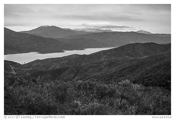 Indian Valley Reservoir and Snow Mountain at sunset. Berryessa Snow Mountain National Monument, California, USA (black and white)