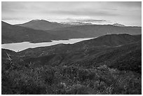 Indian Valley Reservoir and Snow Mountain at sunset. Berryessa Snow Mountain National Monument, California, USA ( black and white)