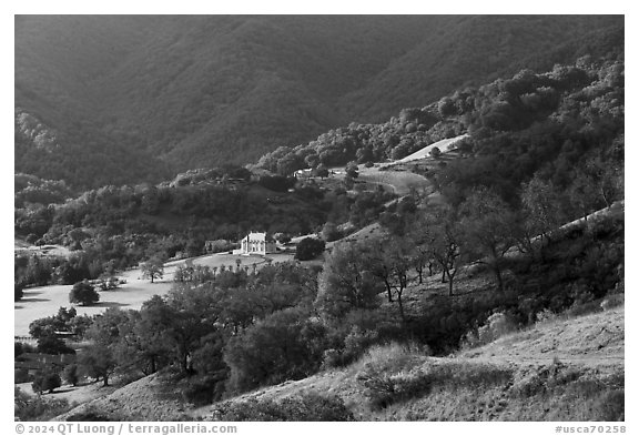 Shannon Valley and manor, Santa Rosa Open Space. San Jose, California, USA (black and white)