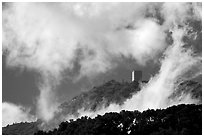 Mount Umunhum with clouds viewed from Almaden Quicksilver County Park. San Jose, California, USA ( black and white)