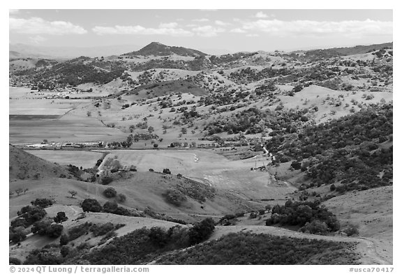 Coyote Valley from Santa Teresa County Park in the spring. California, USA (black and white)