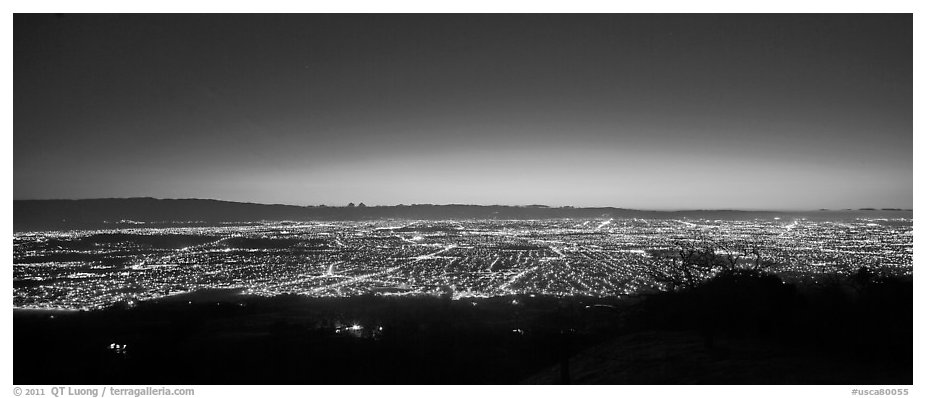 Lights of San Jose and Silicon Valley at sunset. San Jose, California, USA (black and white)