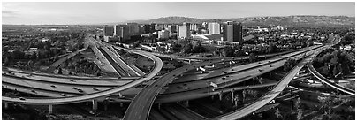 Aerial view of downtown and freeways. San Jose, California, USA (Panoramic black and white)
