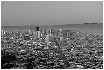 Skyline and Market avenue from Twin Peaks, dusk. San Francisco, California, USA (black and white)