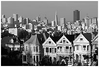 Victorians at Alamo Square and skyline, afternoon. San Francisco, California, USA ( black and white)