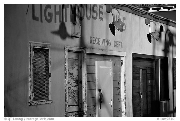 Old warehouse, sunset, Fisherman's Wharf. San Francisco, California, USA (black and white)
