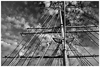 Masts of the Balclutha, Maritime Museum. San Francisco, California, USA ( black and white)