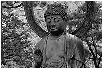 Buddha statue in the Japanese Garden, Golden Gate Park. San Francisco, California, USA ( black and white)