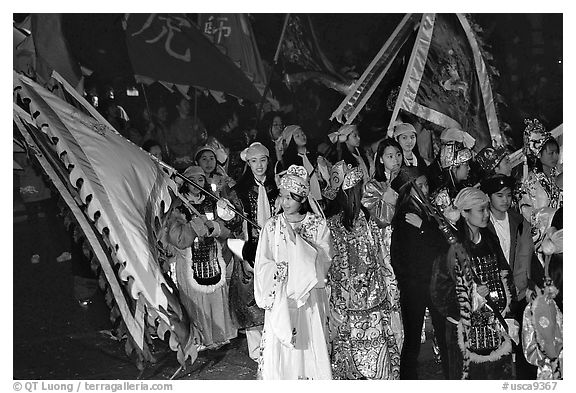 Children parading during the Chinese New Year celebration. San Francisco, California, USA (black and white)