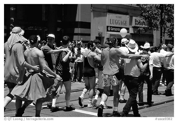 People marching during the Gay Parade. San Francisco, California, USA (black and white)