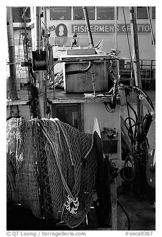 Detail of Fishing boat, Fisherman's Wharf. San Francisco, California, USA (black and white)