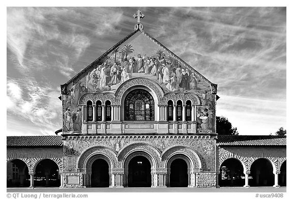 Memorial Chapel, early morning. Stanford University, California, USA (black and white)