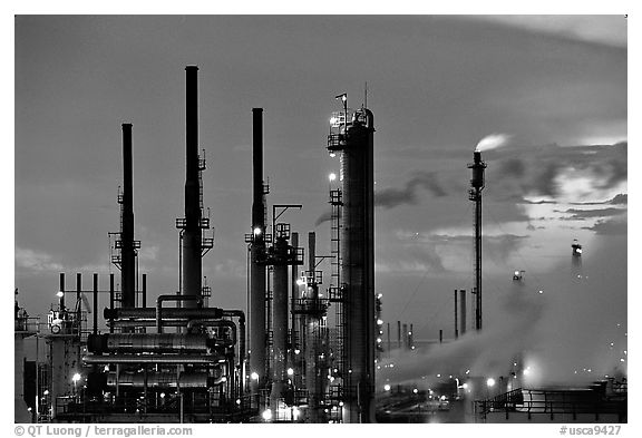 Pipes of San Francisco Refinery, Rodeo. San Pablo Bay, California, USA (black and white)