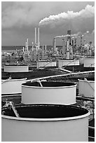 Storage citerns and piples, ConocoPhillips  Refinery,  Rodeo. San Pablo Bay, California, USA ( black and white)